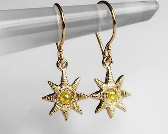 Ready to Ship-Gold and Yellow Rose Cut Diamond Celestial Earrings