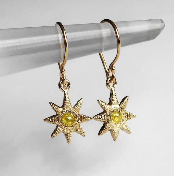 Ready to Ship-Gold and Yellow Rose Cut Diamond Celestial Earrings