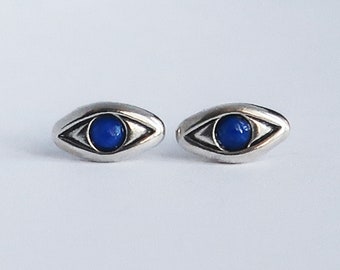 Ready to Ship Sterling Silver with Lapis Evil Eye Stud Earrings