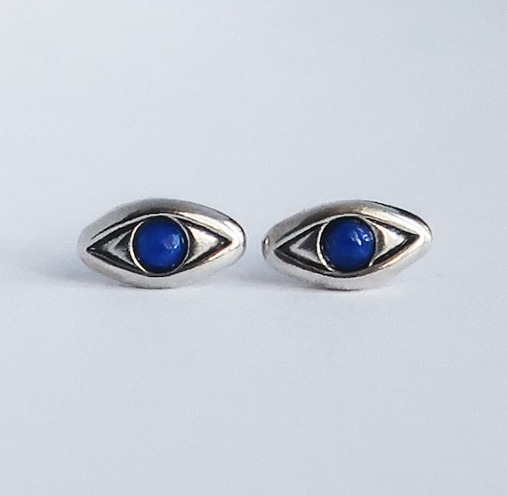 Evil Eye Earrings Lapis Sterling Silver Protection Amulet