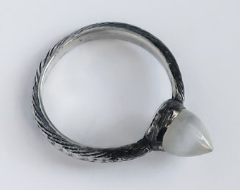 Sterling Silver and Moonstone Power Point Ring, US Size 7-Ready to Ship