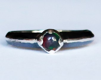Blackened Silver and Black Opal Solitaire Ring, size 6