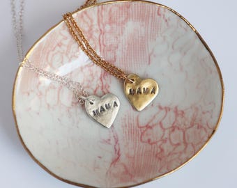 Mama Heart Charm, Sterling Silver or Brass