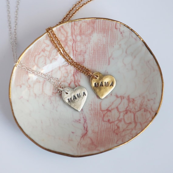 Mama Heart Charm, Sterling Silver or Brass