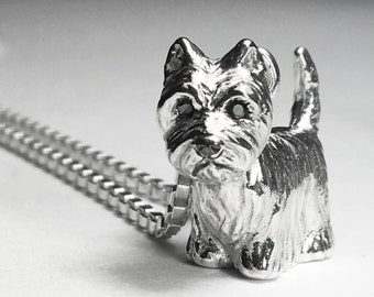 Sterling Silver West Highland Terrier "Westie" Dog Charm with genuine black diamond eyes