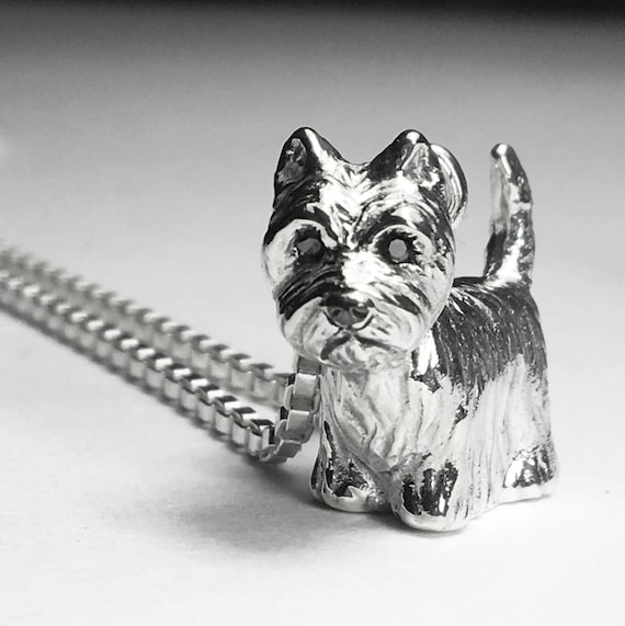 Sterling Silver West Highland Terrier "Westie" Dog Charm with genuine black diamond eyes