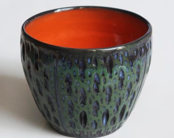 Witch's Brew Tumbler. Hand-thrown, carved, and glazed black porcelain-One of a KInd