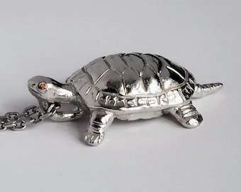 Sterling Silver Turtle Charm with yellow sapphire eyes-Ready to ship