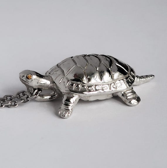 Sterling Silver Turtle Charm with yellow sapphire eyes-Ready to ship