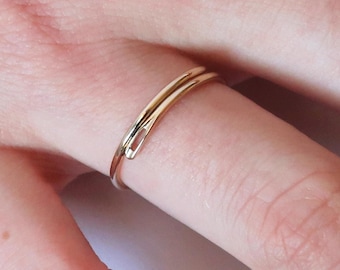 Sewing Needle Thin Solid Gold Stackable Ring-10k Gold