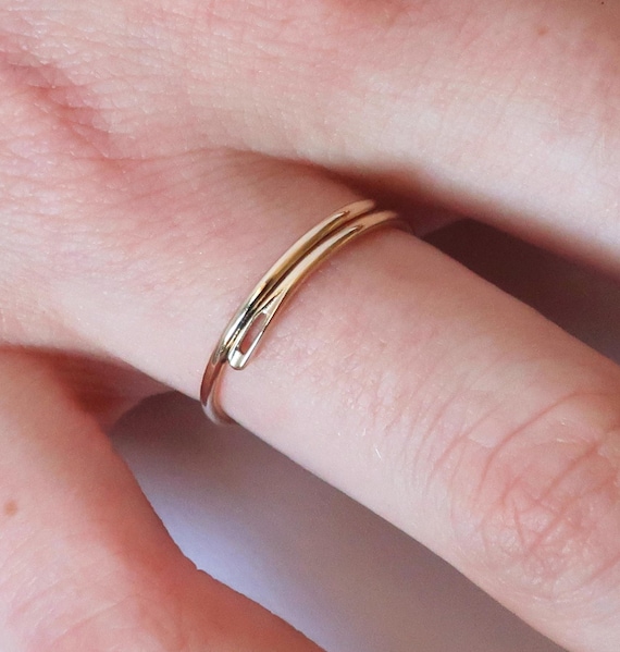 Sewing Needle Thin Solid Gold Stackable Ring-10k Gold