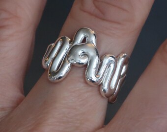 Sterling Silver Fat Squiggle Ring, US Size 6.75-One of a Kind