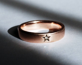 10k Rose Gold Little Star Ring with White Diamond-US size 6.5