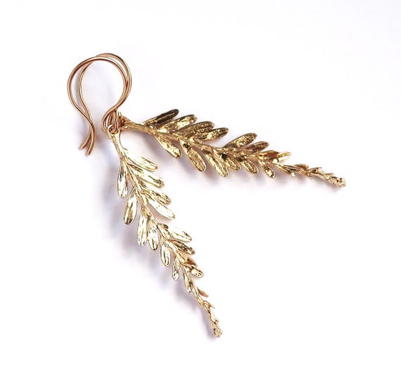 California Coastal Redwood Branch Earrings 10K Yellow Gold