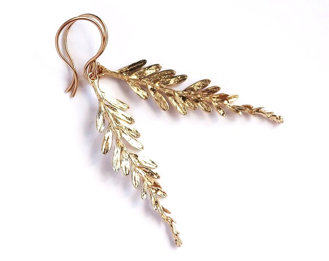 Featured listing image: California Coastal Redwood Branch Earrings 10K Yellow Gold