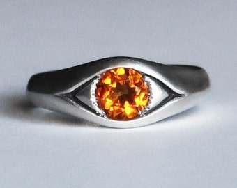 Large Sterling Silver and Citrine Eye Ring, US size 8.25-Ready to Ship