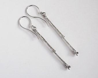 Long Island Oak Twig Earrings, Sterling Silver