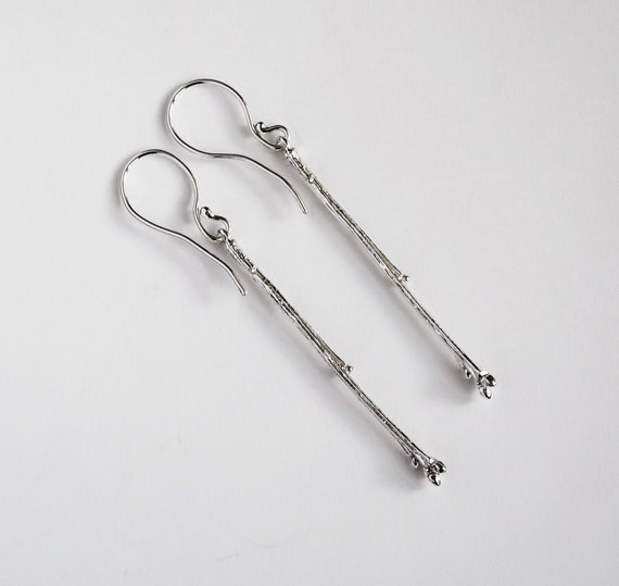 Long Island Oak Twig Earrings, Sterling Silver