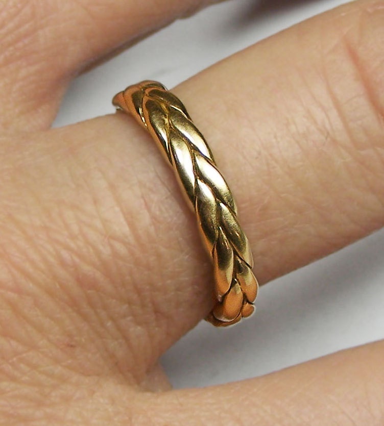 Thick 14k solid gold braid ring Etsy
