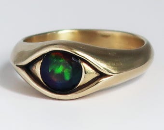 Brass & Black Opal Eye Ring