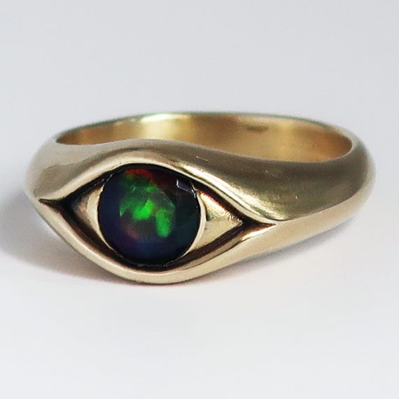 Brass & Black Opal Eye Ring