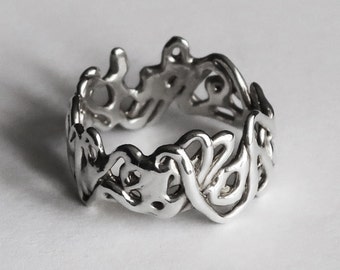 Sterling Silver Scribble Ring, US Size 6.25-One of a Kind