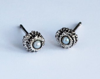 Ready to Ship-Sterling Silver and Pearl Tiny Tentacle Stud Earrings