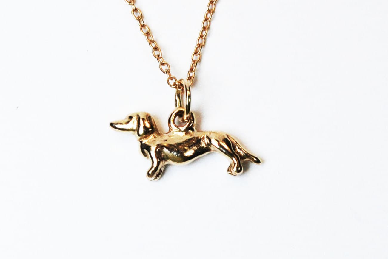 Solid Gold Tiny Dachshund Necklace