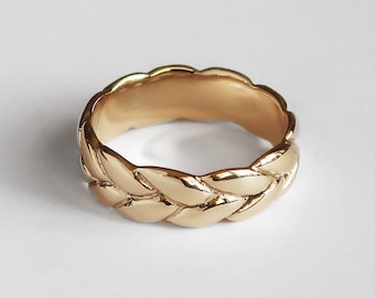 Wide Gold Braid Ring, Low profile, Small Sizes 4.5-5