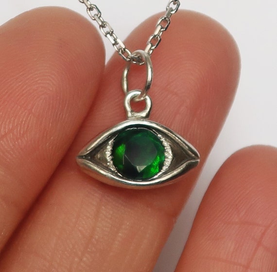 Large Sterling Silver Faceted Black & Green Opal Eye Charm