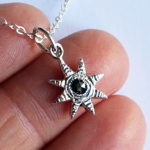 Sterling Silver and Black Rose Cut Diamond Celestial Charm Necklace