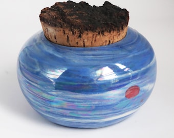 Atmospheric Iridescent Blue Porcelain Potion/Stash Jar, Mother of Pearl Lustered, Wheel-Thrown