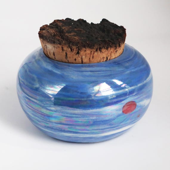 Atmospheric Iridescent Blue Porcelain Potion/Stash Jar, Mother of Pearl Lustered, Wheel-Thrown