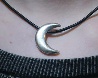 Sterling Silver Moon Choker/Pendant on Adjustable Leather Cord