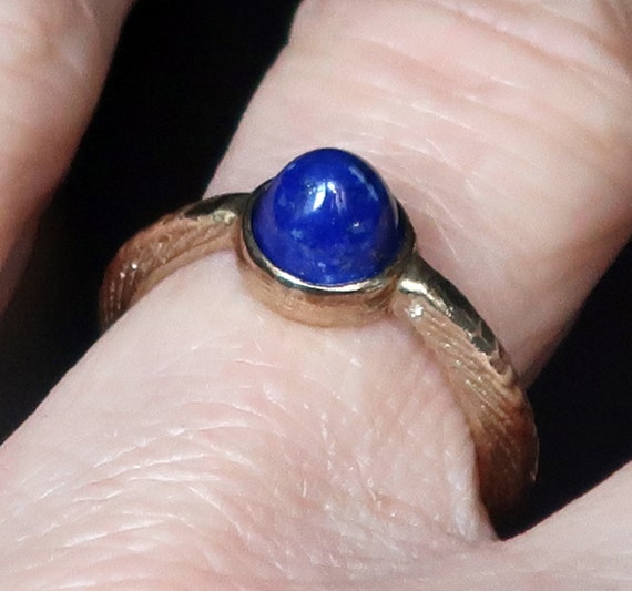 5K Yellow Gold and Lapis, Cuttlefish Cast Ring, US Size 5-Ready to Ship