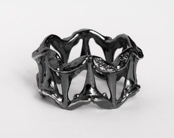 Ready to Ship-Sterling Silver Blackened Small Shark Tooth Pattern Ring-Size 8