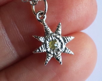 Sterling Silver and Pale Yellow Rose Cut Diamond Celestial Charm