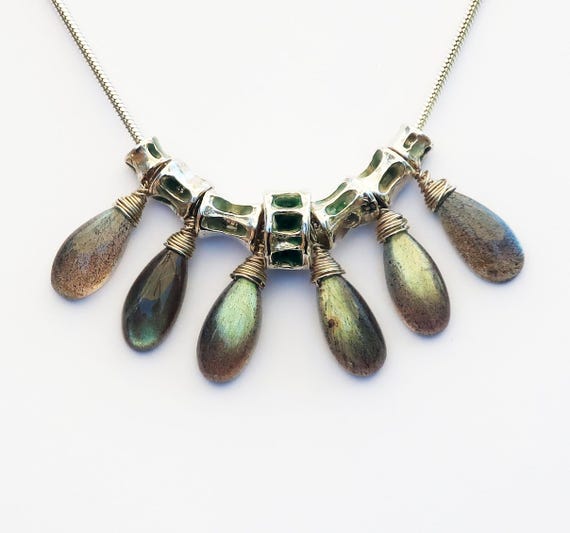 Labradorite Sterling Silver Necklace: Atlantic Seawater Shark Vertebrae