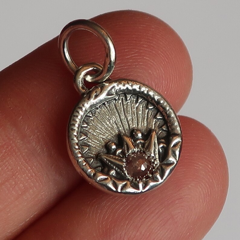 Sterling Silver and Red Rose Cut Diamond Ouroboros Charm-Ready To Ship