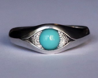 Ready to Ship-Large Sterling Silver and genuine Sleeping Beauty Turquoise Eye Ring-US size 10.5