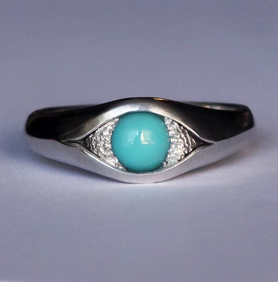 Sterling Silver and genuine Sleeping Beauty TurquoiseEye Ring -US size 10.5