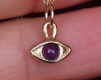 Yellow Gold & Amethyst Eye Charm-Ready to Ship