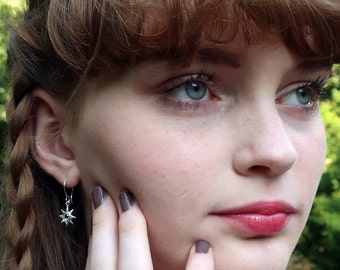 Sterling Silver and Black Rose Cut Diamond Celestial Earrings