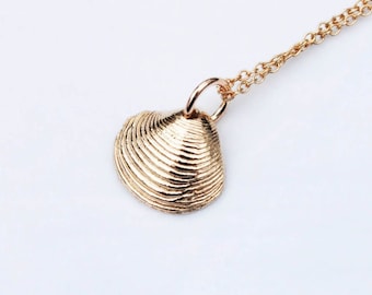 Tiny Solid 10k Gold Shell Necklace