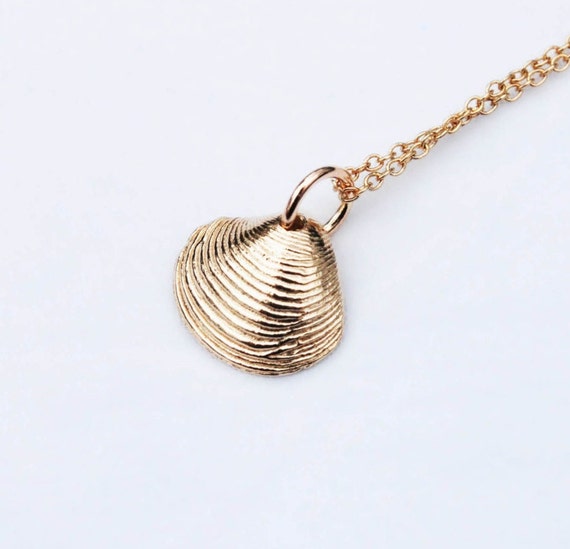 Tiny Solid 10k Gold Shell Necklace