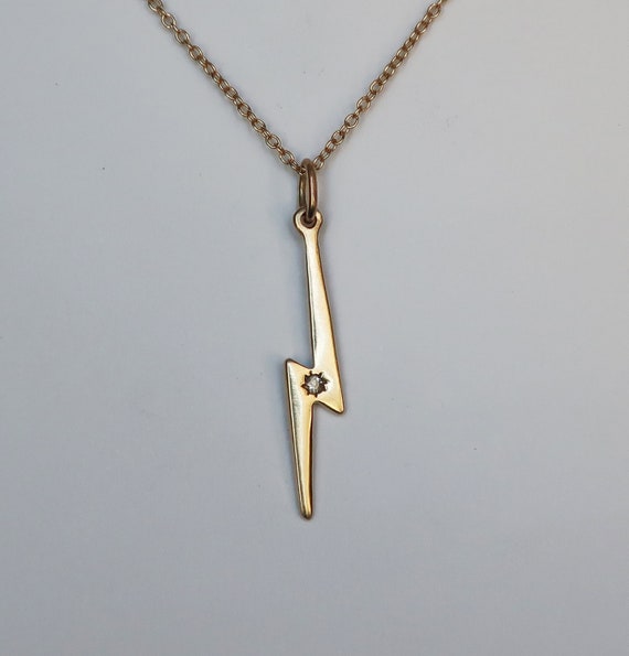 Gold Lightning Bolt Necklace With White Diamond Etsy Australia