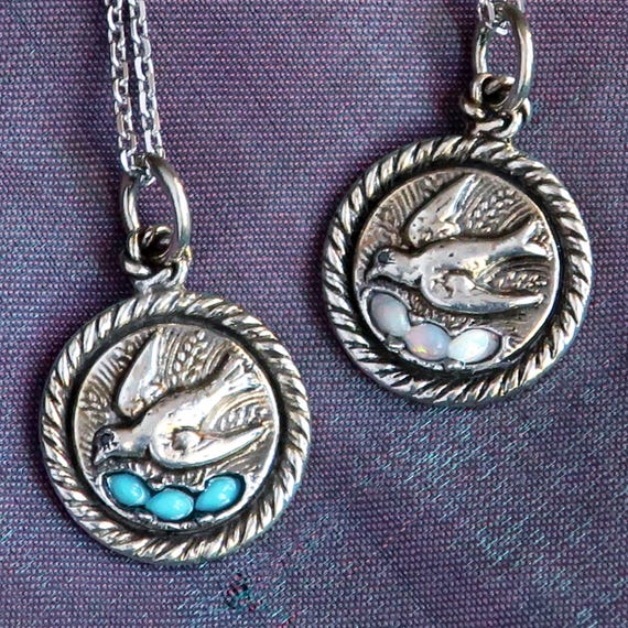 Silver & Turquoise or Opal, Spring Bird with Eggs
