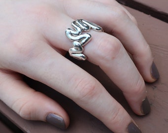 Sterling Silver Fat Squiggle Ring, US Size 7-One of a Kind