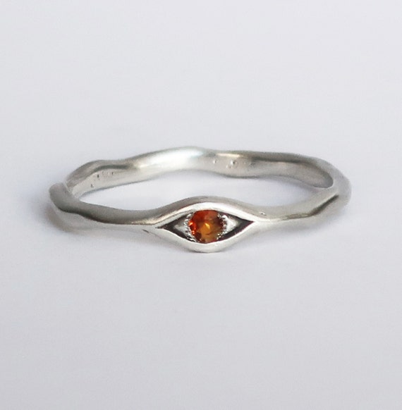 Silver and Small Citrine  Eye Ring, US size 7.75-Ready to Ship