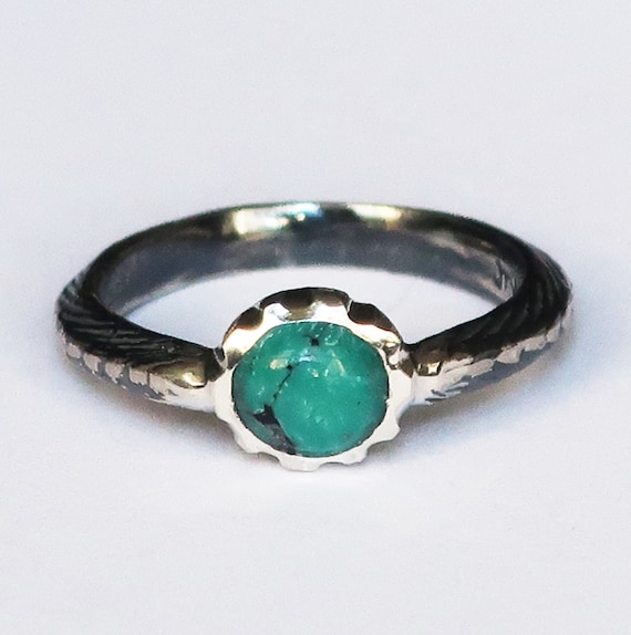 Sterling Silver and Tibetan Turquoise Cuttlefish Cast Ring, US Size 5.5-Ready to Ship